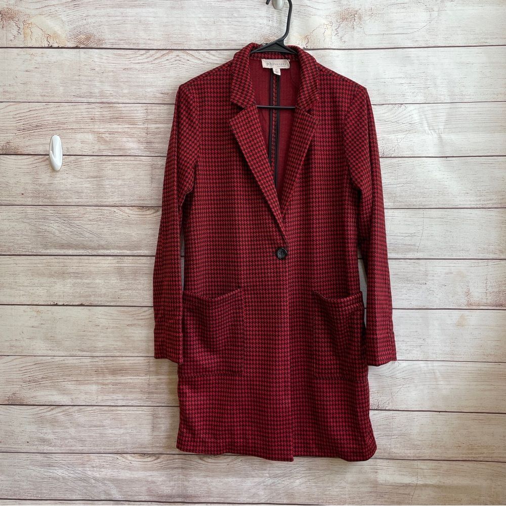 PHILOSOPHY RED AND BLACK HOUNDSTOOTH‎ OVERSIZED BLAZER